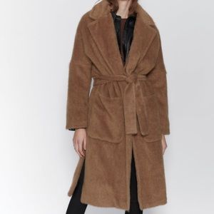 Zara Faux Fur Trim Coat M